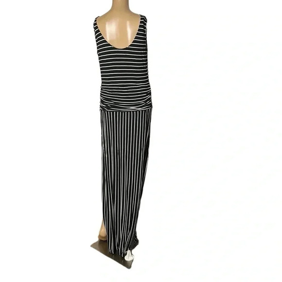 LNBF bamboo stripped,maxi dress,shirred women black &White Small. ,scoop EC - Picture 4 of 12